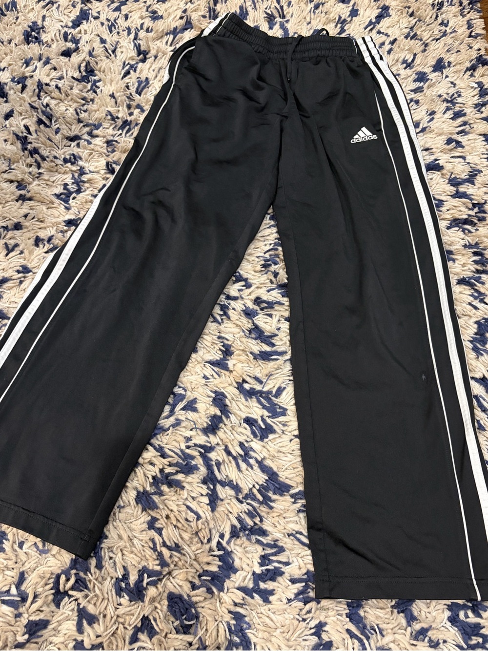 adidas Black Sweatpants with White Side Stripes- Large 14/16